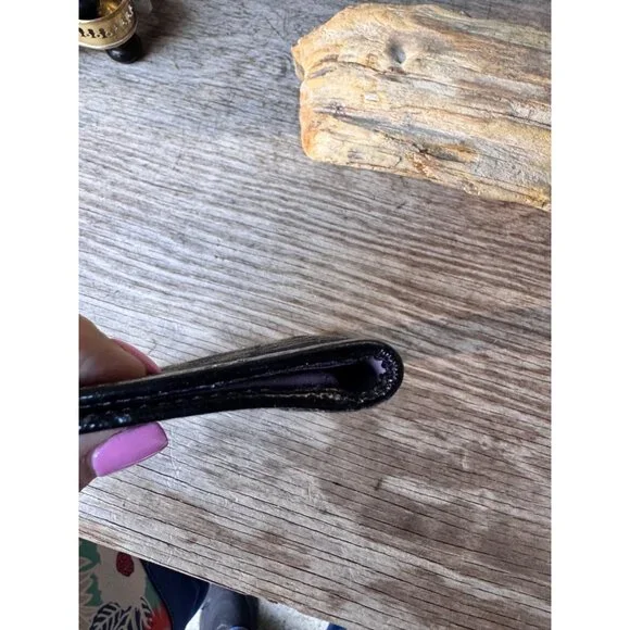 Coach Signature Canvas Checkbook Wallet Black Purple Interior Snap Closure - Picture 8 of 9